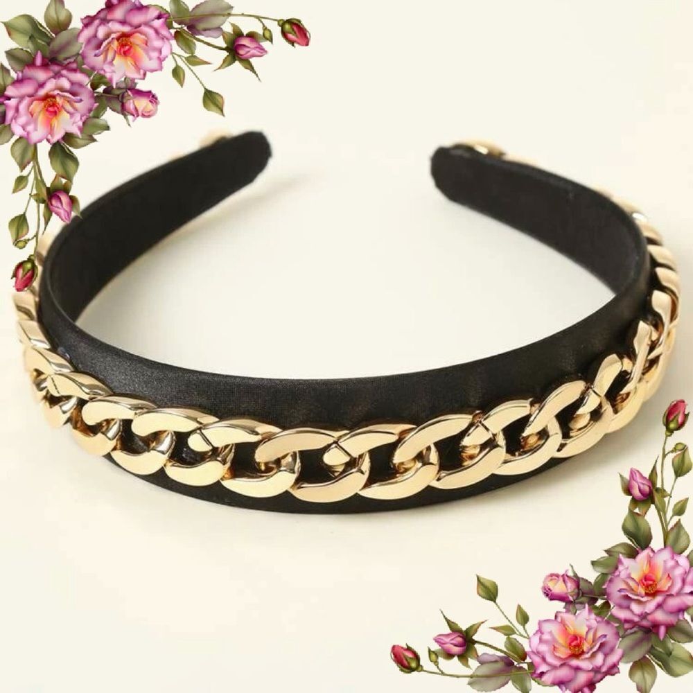 Black‎ and gold metal chain hairband